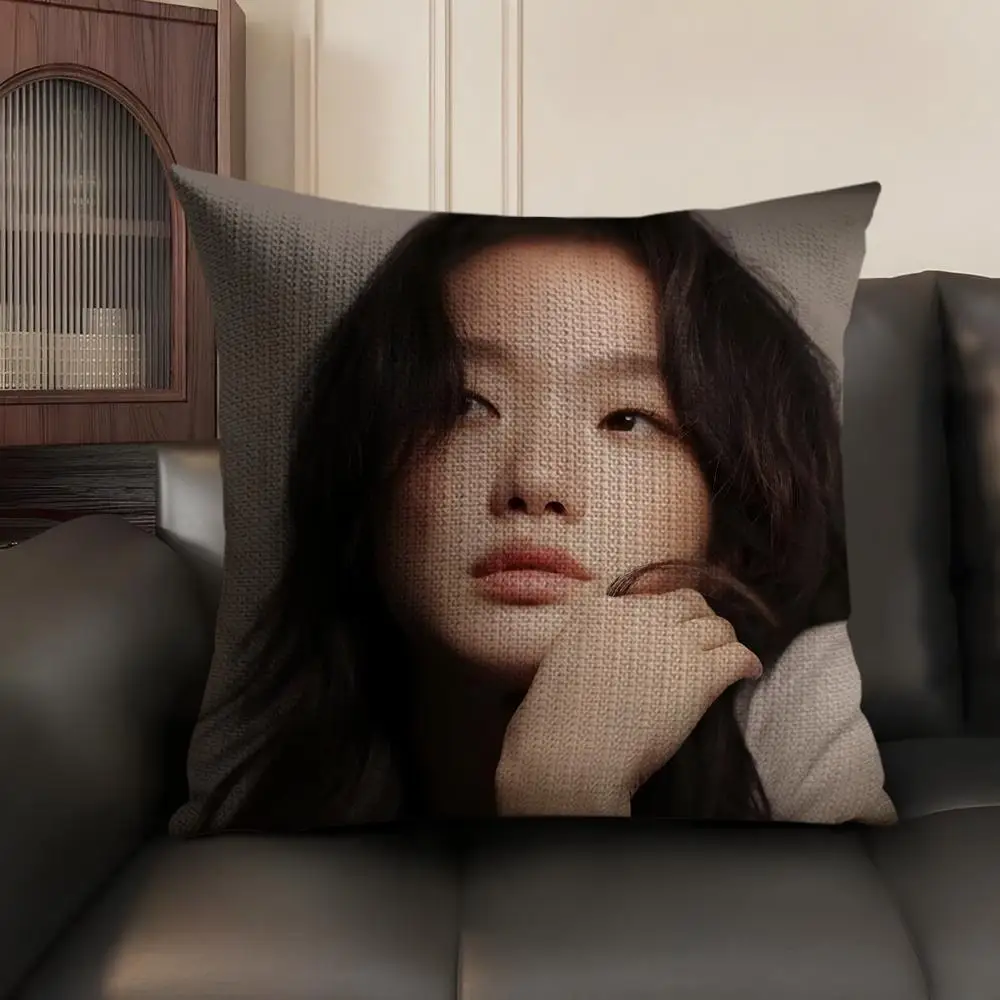 كيم جو يون كيس وسادة الكتان الطبيعي النسيج العضوي على الوجهين الطباعة أريكة ديكور المنزل هدية غطاء الوسادة #4