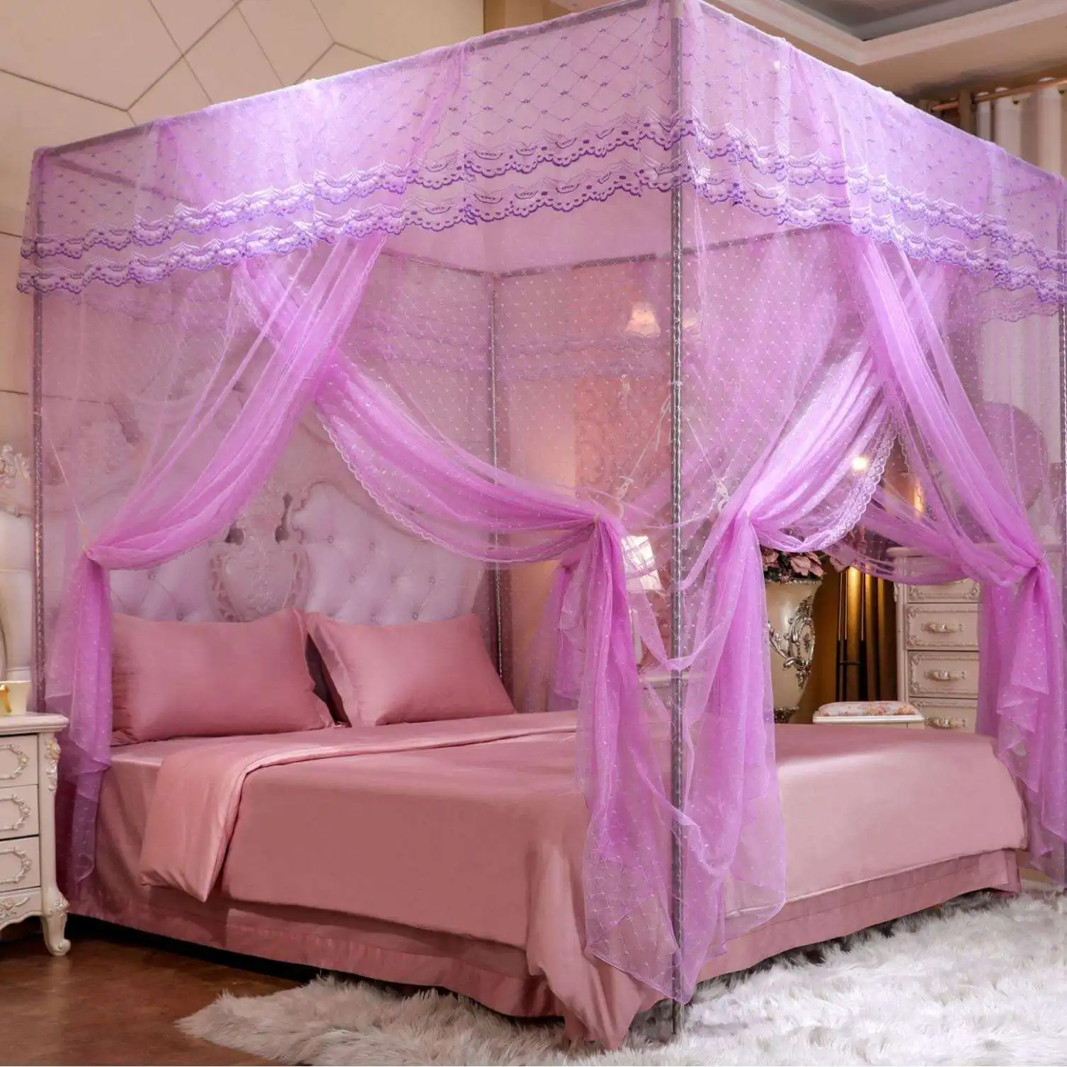 High-End New Model 15-Door Mosquito Net for Bedroom Princess Style Single Door Thickened Bedding Polyester Nylon Stainless Steel