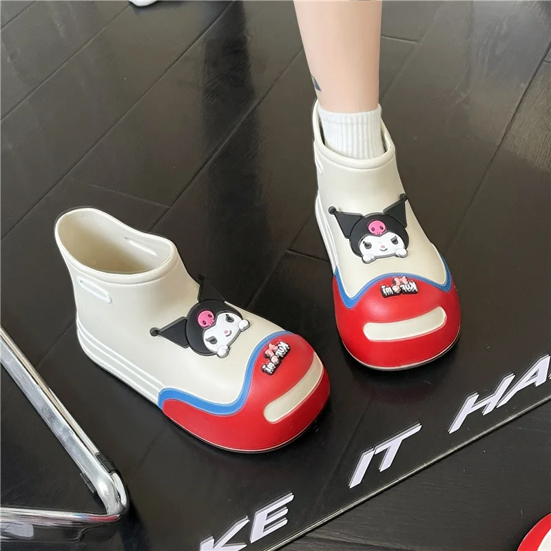 Sanrioed Cartoon Hellokittys Kuromi Rain Boots Ins Kawaii Eva Thick-Soled Short-Tube Four-Season Parent-Child Boots Holiday Gift