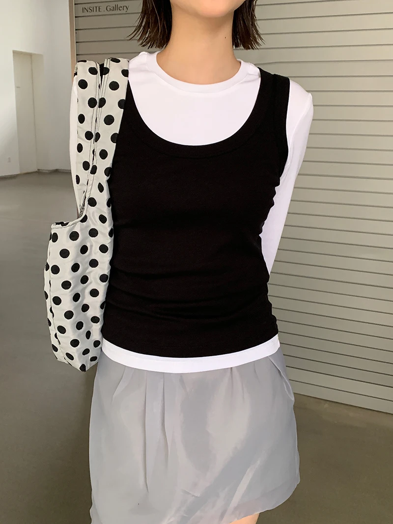 Summer Women's Casual Solid Color Round Neck Slim Elastic Vest