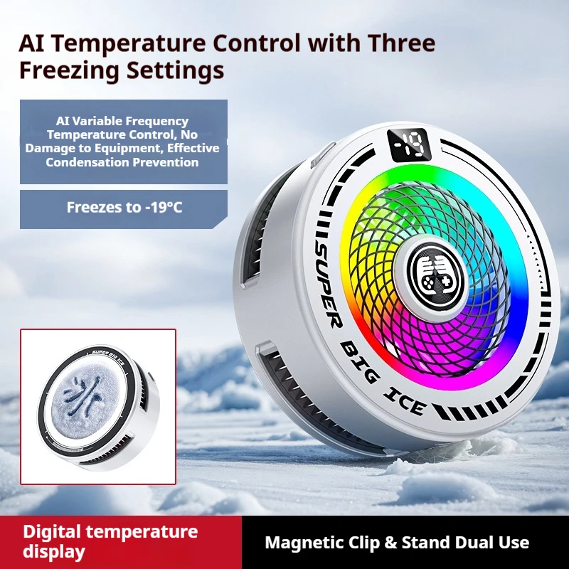 Magnetic Phone Cooler With Ai Temperature Control Rgb Digital Display 3 Speed For Gaming Live Streaming Smartphone Tablet Access