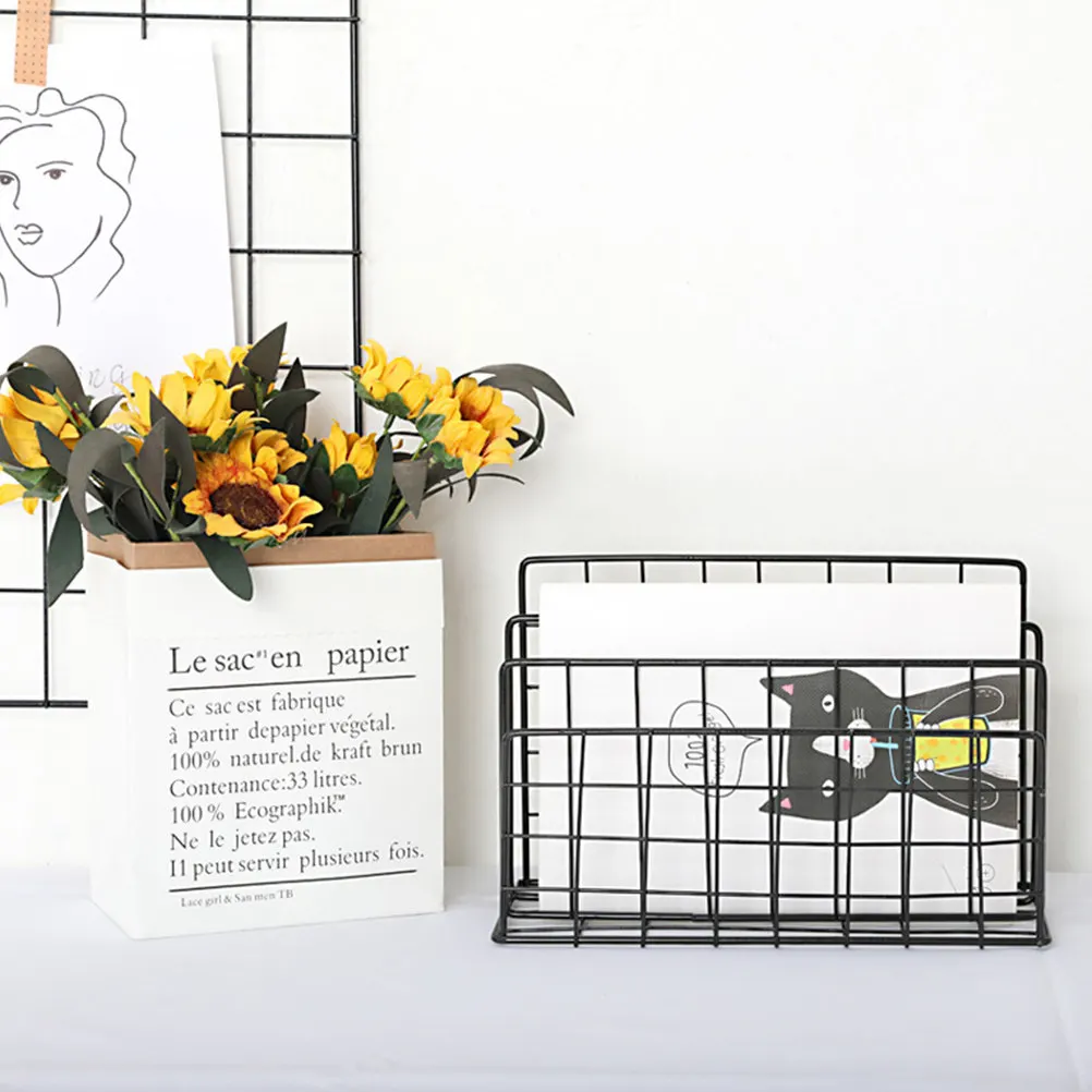 

Desktop Mail Organizer Metal Storage Rack 3 Slot Stylish Wire Mesh Book Rack Magazine Holder Office Desktop Storage Sorter