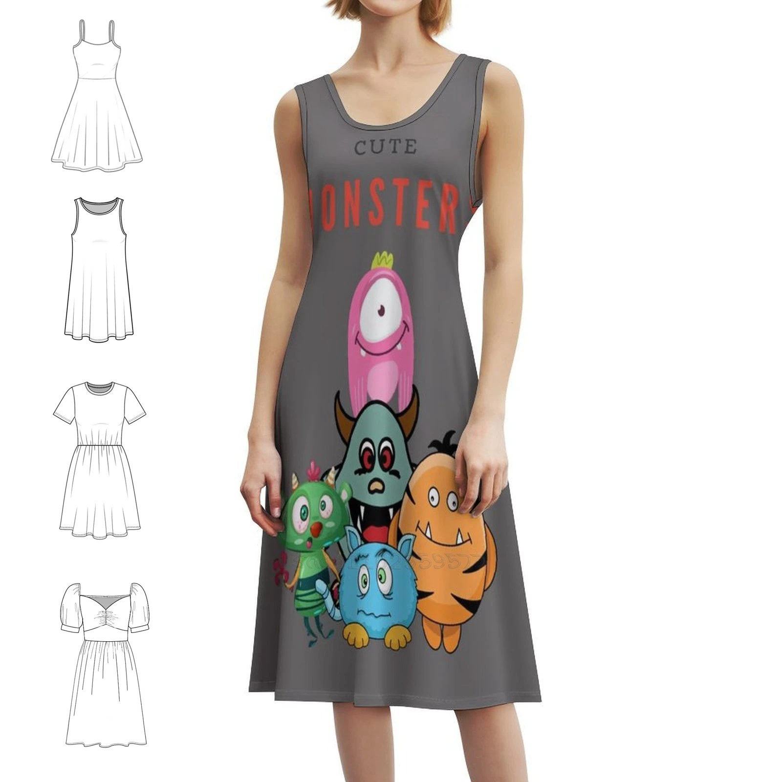 

Cute Monsters Women's Hip Hop Streetwear Dress Graphic Print Party Club Wear Cute Monsters Silly Monsters For Cute Dress