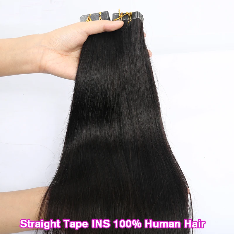 الشريط في وصلات الشعر شعر الإنسان 100% طبيعي مستقيم حزم الشعر البشري الحقيقي جودة الشعر البشري بولي لحمة الجلد شعر ريمي أسود #6