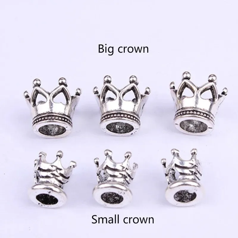 5Pcs/Lot Silver Metal Beads Set Dreadlock Beads Dread Beads Big Small Crown Braid Cuffs Clip Beads Unadjustable Hair Rings