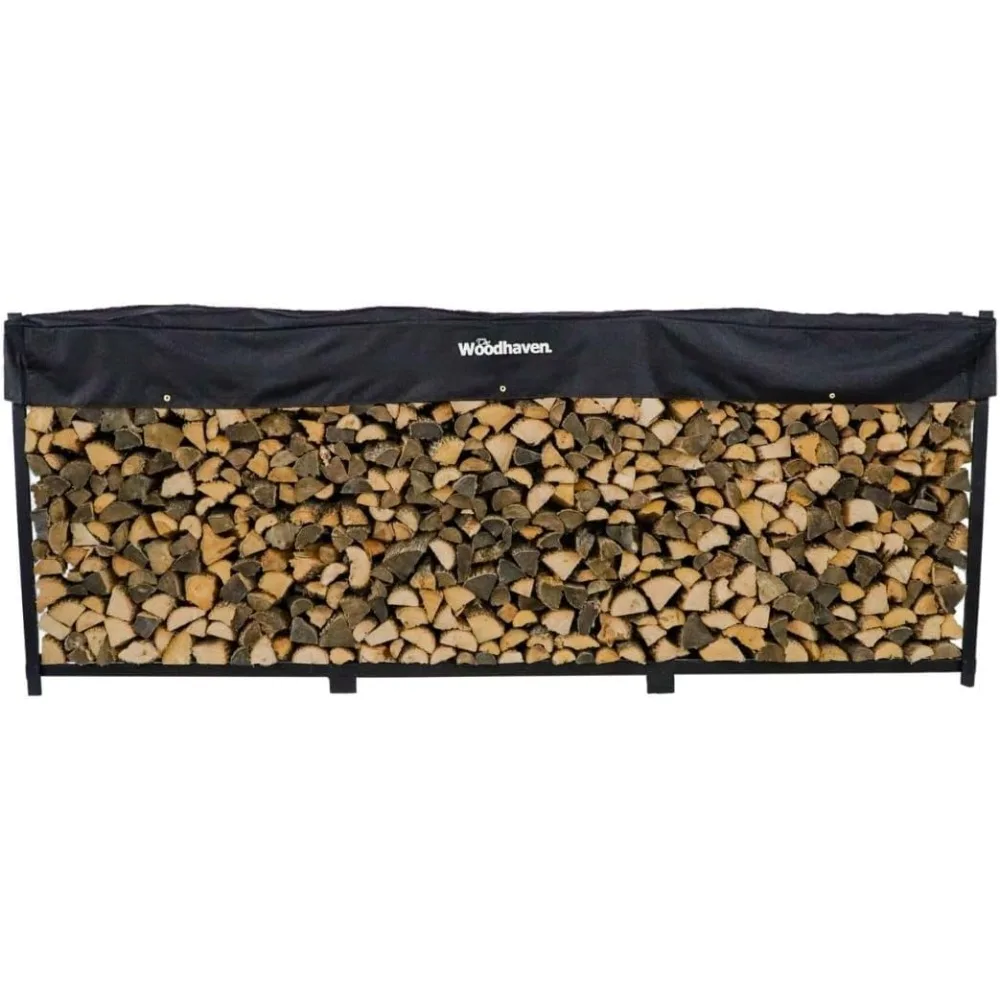 

12 Foot 3/4 Cord Black Outdoor Wood Rack - Optional Cover - Heavy Duty Metal Log Rack - Black Powder Coat Finish