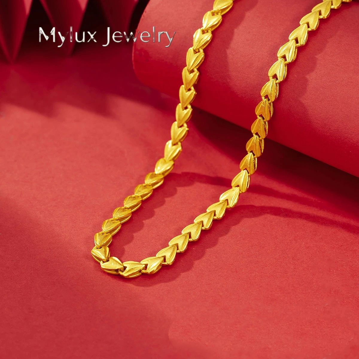 Mylux Jewelry Luxurious 24K real gold love necklace for women fashion au9999 gold temperament simple collarbone chain