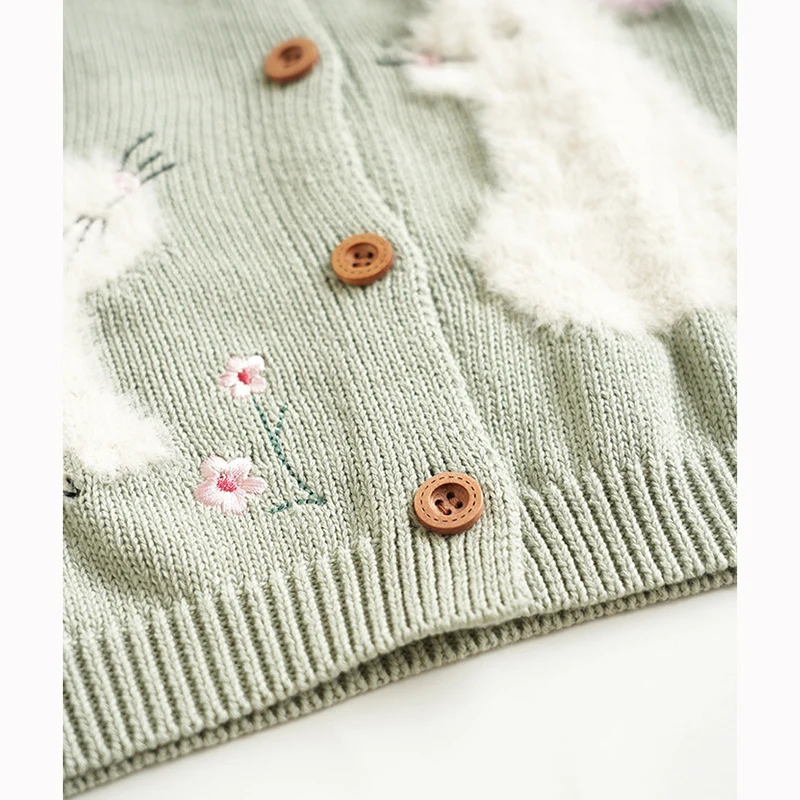 2024 Spring Baby Sweater Baby Girl Boy Clothes Hand-embroidered Cartoon Rabbit Clothing Autumn Infant Coat Baby Cardigan Sweater