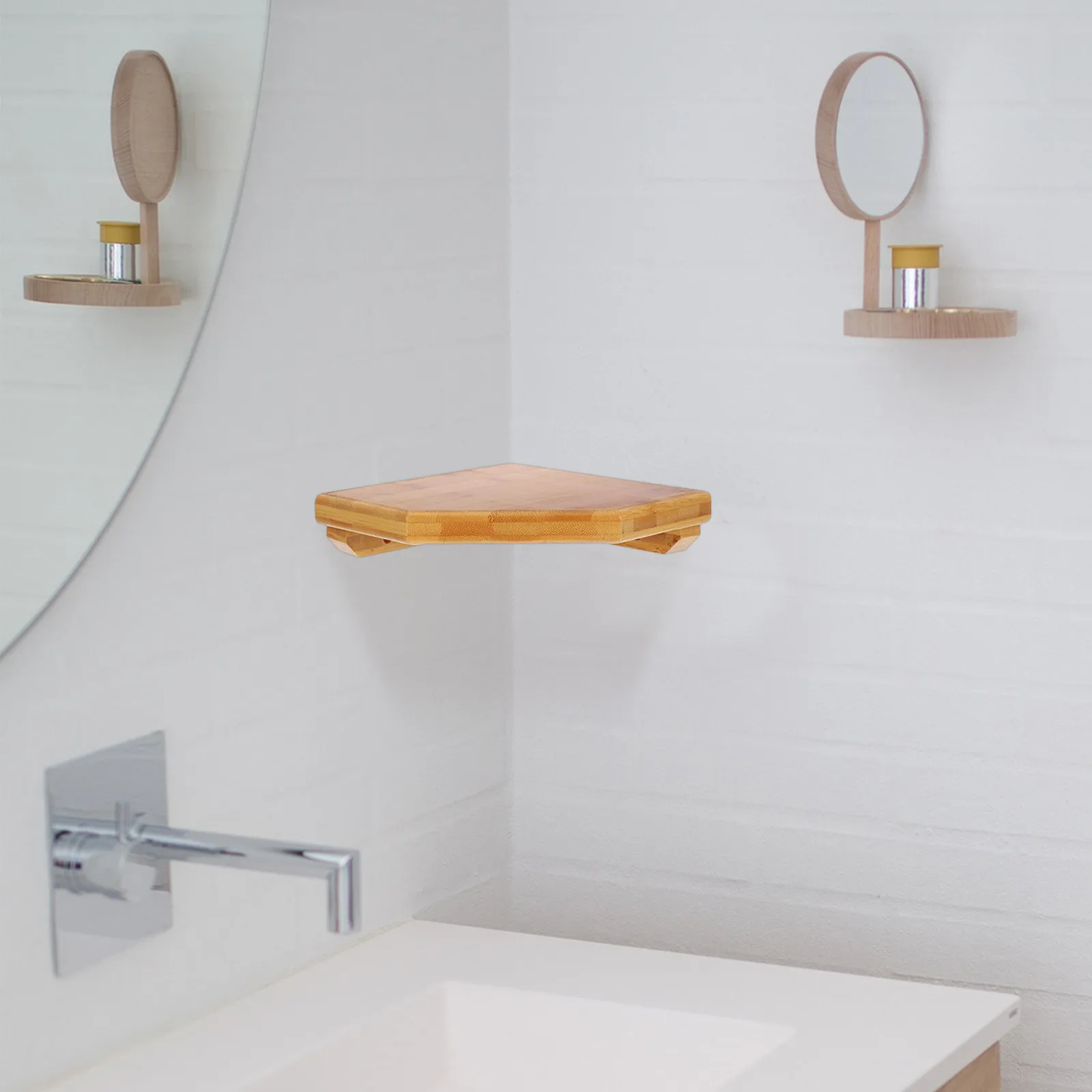 Wall Corner Shelf Solid Wood Floating Design Space Saving Decorative Display Shelf for Bathroom Kitchen Living Room Office