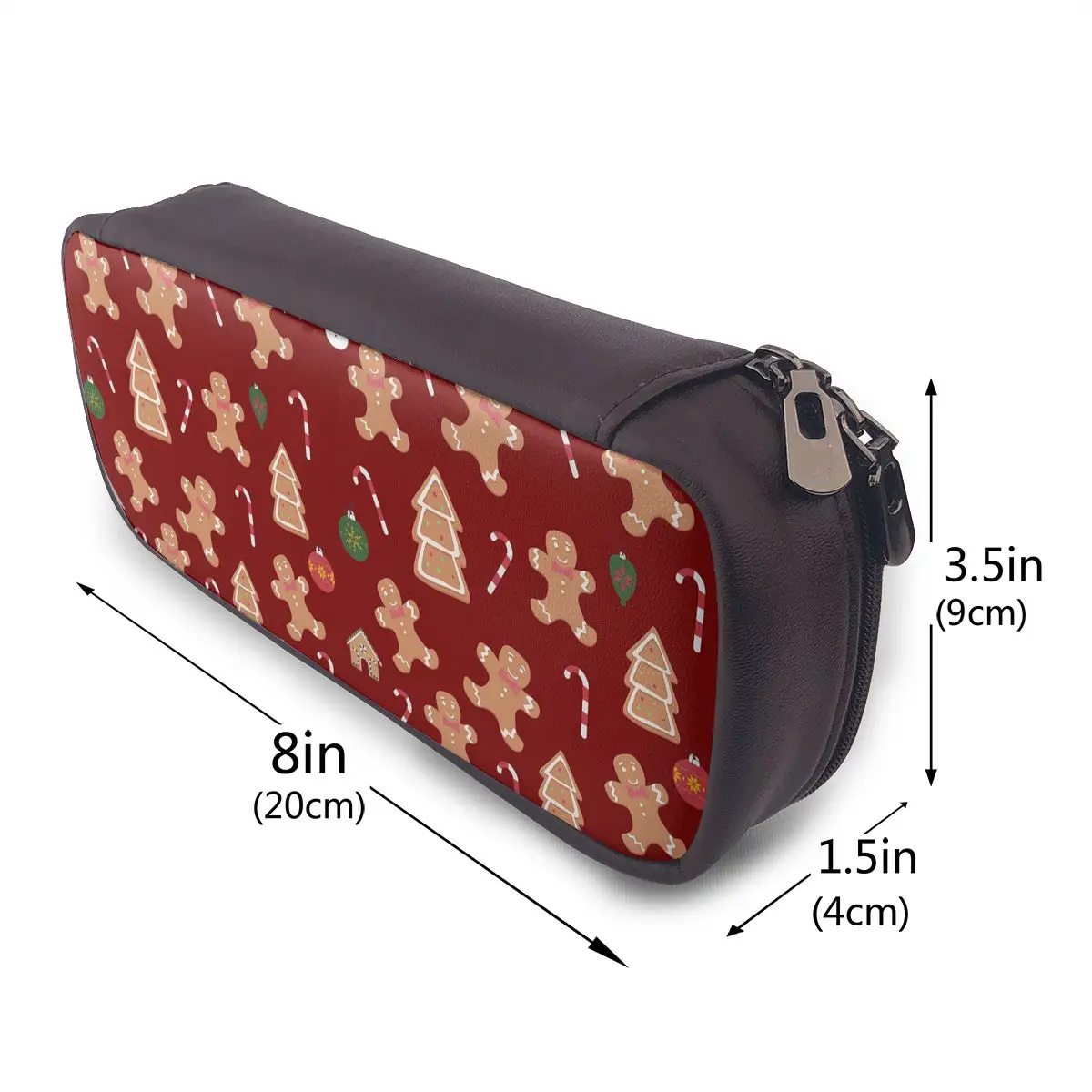 Christmas Gingerbread Cookies Leather Pencil Case for Kids Gifts Pen Box Pencil Bag Stationery Supplies Pen Holder Bag