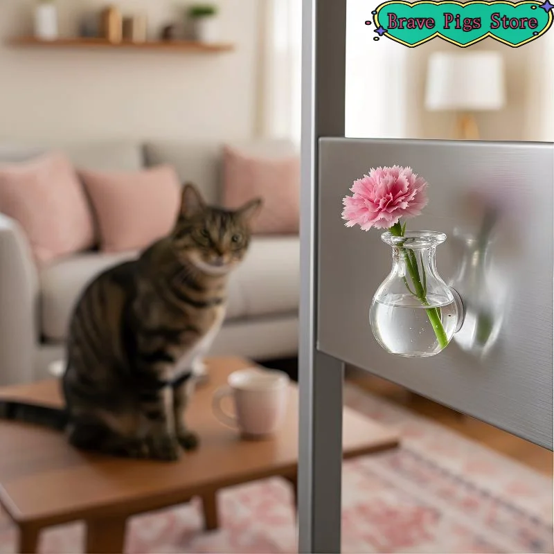 Mini Vase Magnets Cute Funny Aesthetic Plant Pot Magnets For Fridge Tiny Magnetic Flower Glass Vases Refrigerator Accessories