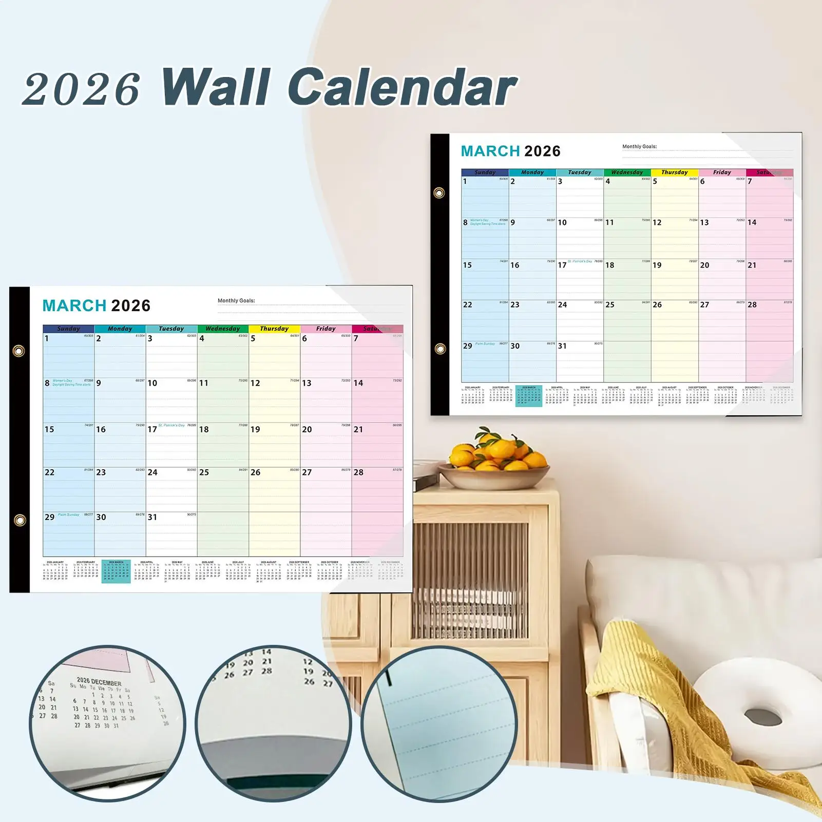 Calendario pianificatore mensile Cancellabile a secco 2026 Calendario da appendere Home Planner Organizer Spazioso calendario da parete da 18 mesi per sala studio