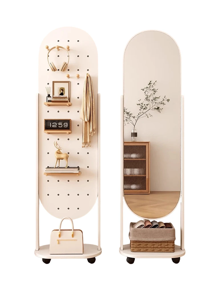 

Light luxury retro full-length mirror hanging hanger rotatable mobile home coat rack integrated floor full-body mirror