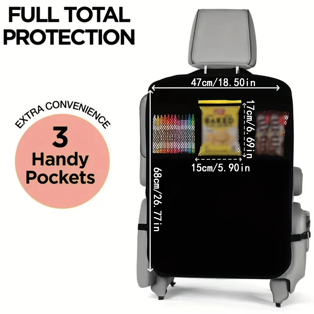 Car rear seat cover with 3 pocket storage pockets, waterproof seat protector, car seatback protector, dirt and scratch resistant image 2