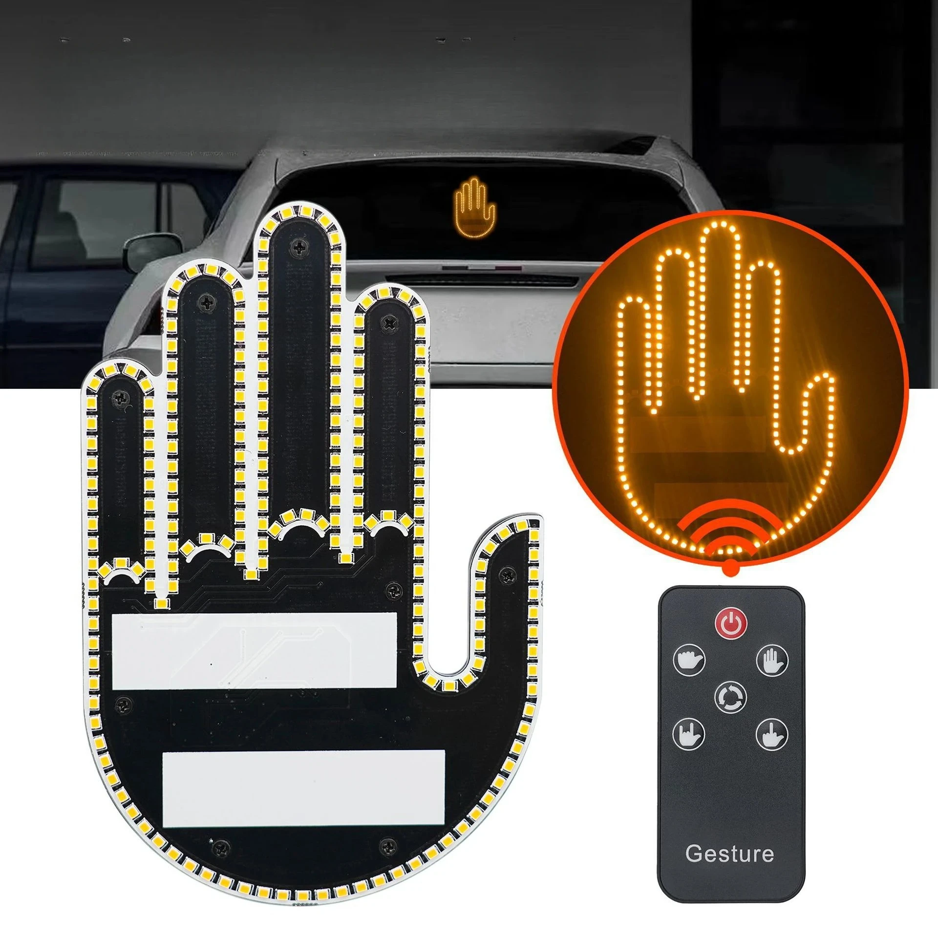 Cool Funny Remote Control Car LED Lighting Middle Finger Gesture Palm Light Accessory with 4 Keys - Remote Control Car Finger Li