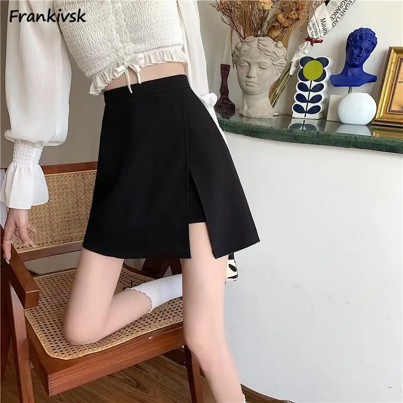 7 Sizes Anti-glare Mini Skirts Women Irregular Summer Slim Slit-design All-match Streetwear High Waist Stylish Elegant European