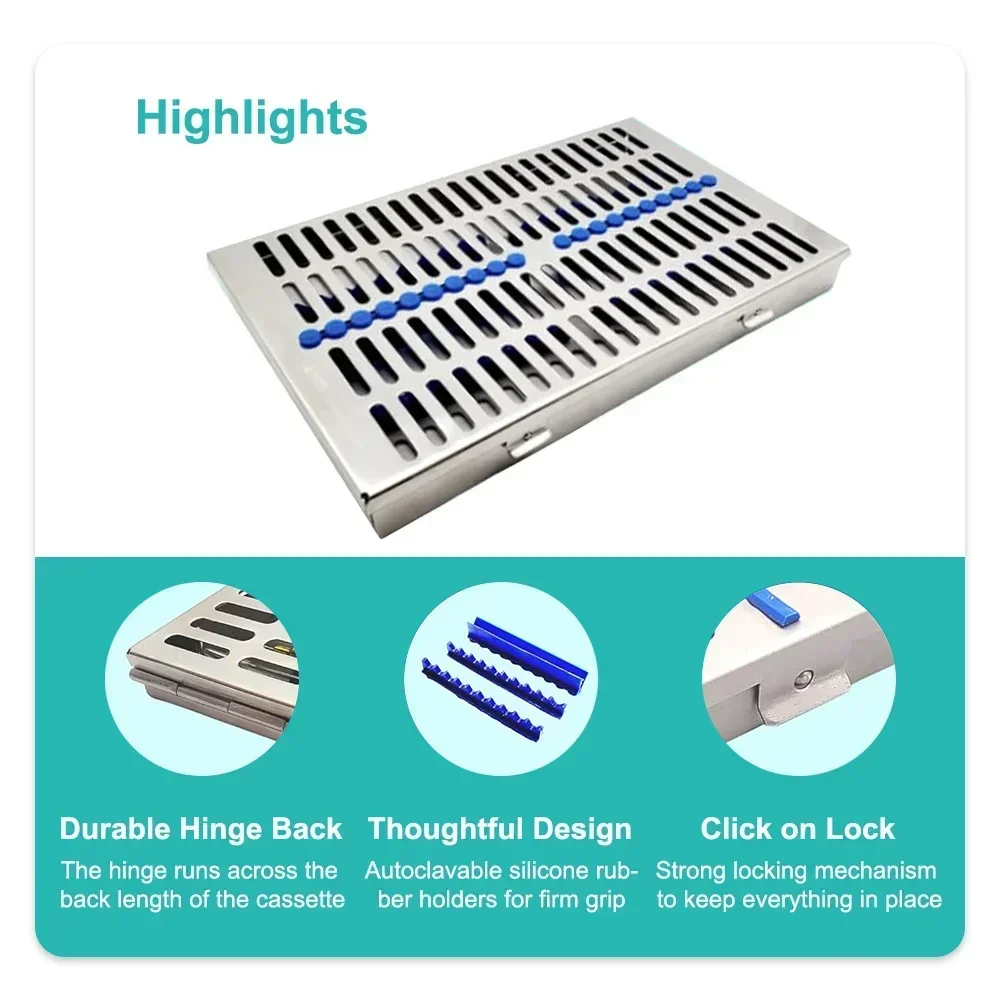 XYSZ Dental Sterilization Rack Surgical Autoclavable Sterilization Box Stainless Dental Cassette File Burs Disinfection Tray