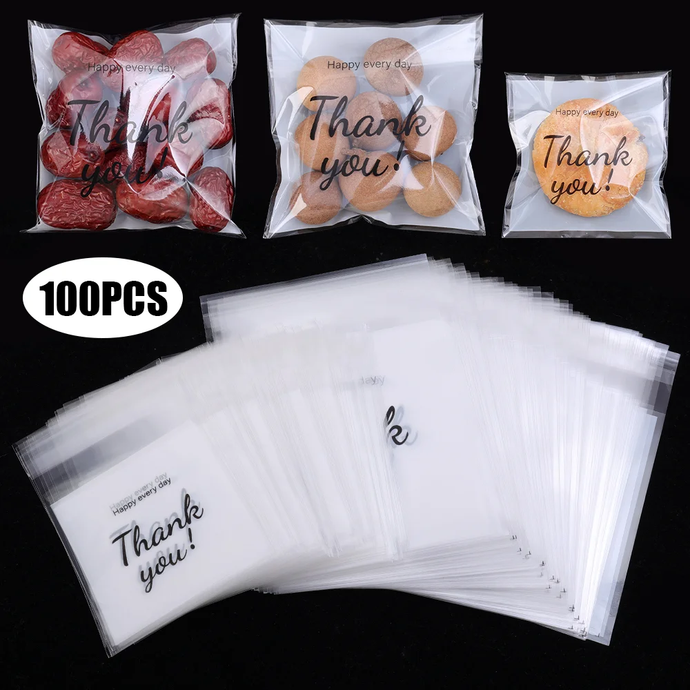 100-1000 قطعة شكرا لك الذاتي ختم أكياس OPP ذاتية اللصق حقائب للهدايا DIY بها بنفسك مجوهرات الكوكيز التعبئة والتغليف تخزين أكياس بلاستيكية