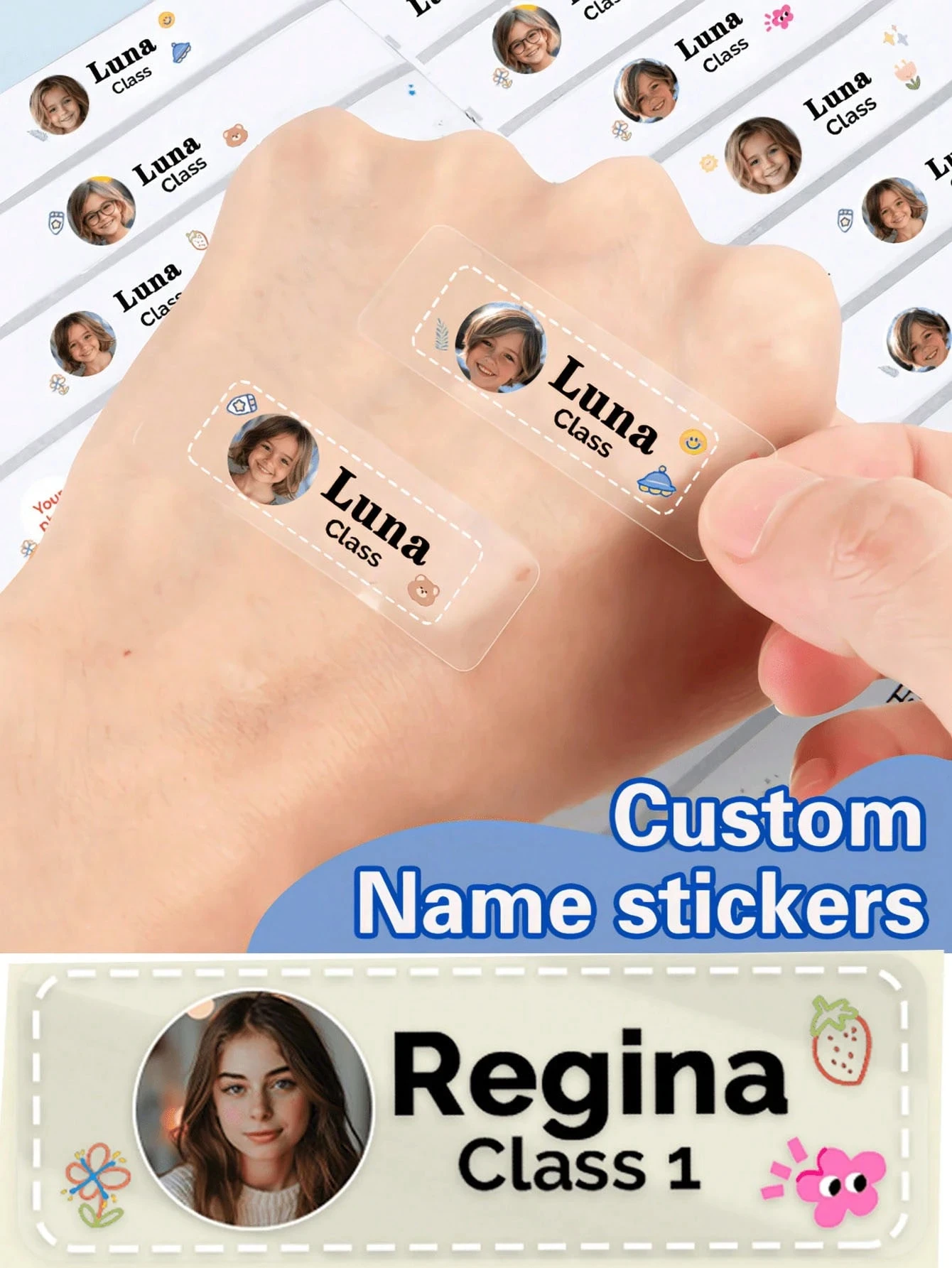 

4.5*1.5CM 1~128pcs Custom Transparent Waterproof Name Stickers For School Supplies,Personalized Labels For Water Bottle And Box