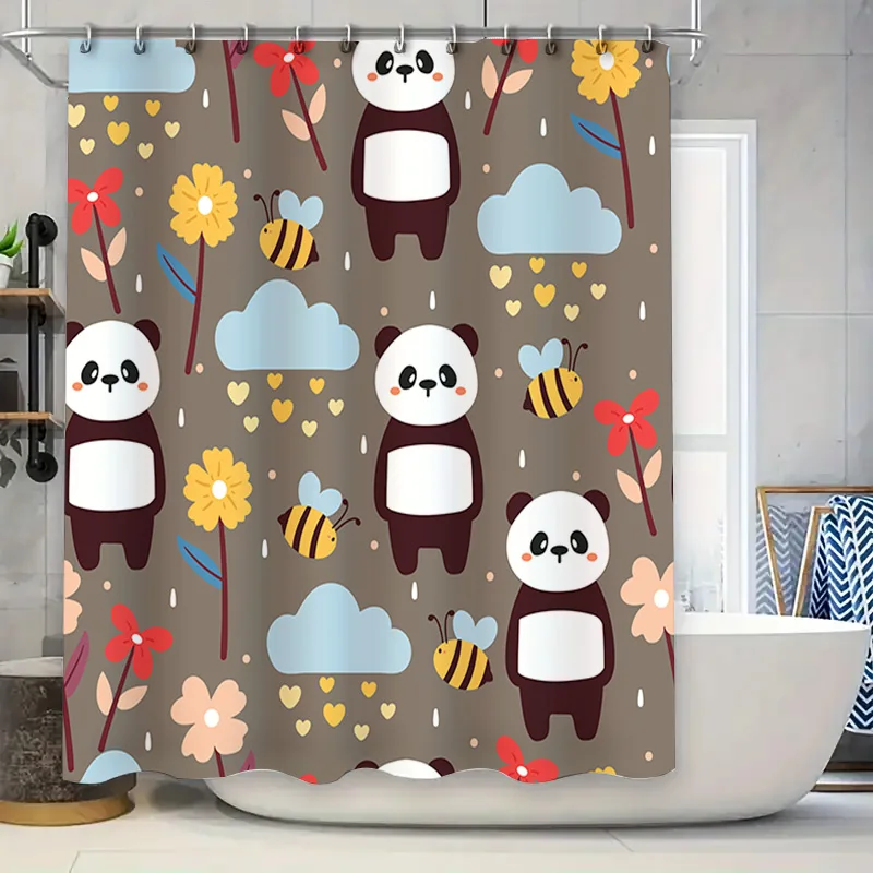 

Причудливая занавеска для душа с пандой и медведем, цветочные облака, пчелиный принт, декор для ванны, водонепроницаемая ткань, аксессуары для украшения дома для ванной комнаты