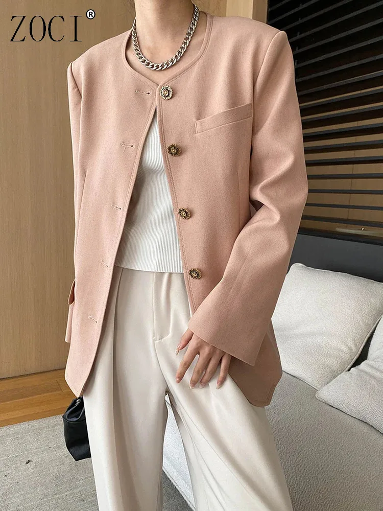 ZOCI Office Lady Round Neck Blazers For Women Single Breasted Minimalism Loose Jackets Fashion 2024 Autumn New FC1175