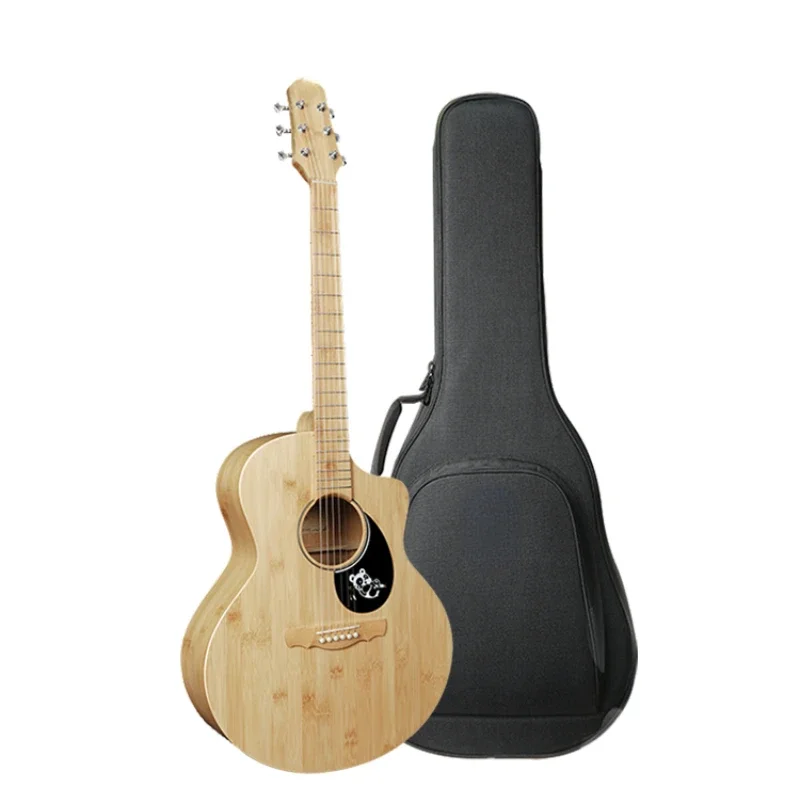 All Bamboo Guitar Beginner 41-Inch Folk Guitar Handmade Full Single Finger Playing and Singing Vibration Electricity Box