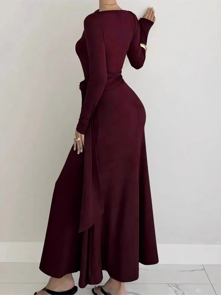 Sukienki damskie w stylu Y2K na wiosnę i jesień, seksowne sukienki bodycon w kolorze czerwonym do klubu, sukienki maxi z długim rękawem, jednolite sukienki na imprezę, do klubu, na wieczór, kolekcja 2026