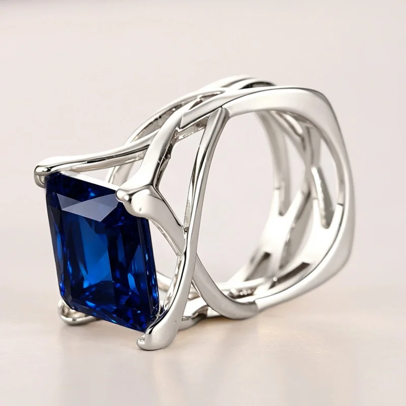 Huitan Ring mit hohlem Kreuz-Design für Damen, goldfarben, mit leuchtend weiß/blauem CZ, modisches Hochzeitszubehör, eleganter Partyschmuck – Detail 22
