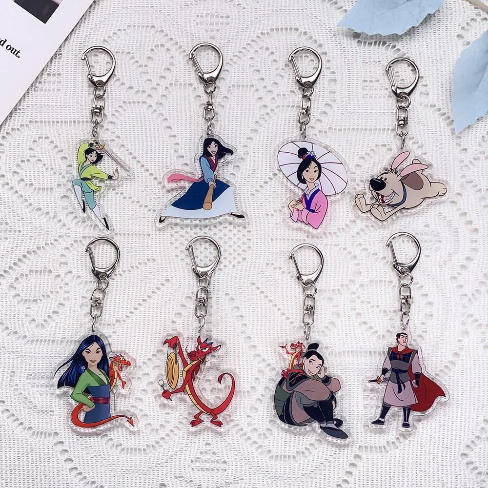 1/15Pcs Disney Princess Mulan Mushu Keychain Acrylic Keyrings Bag Charms Cute Backpack Pendant Prop Decoration Friends Gifts