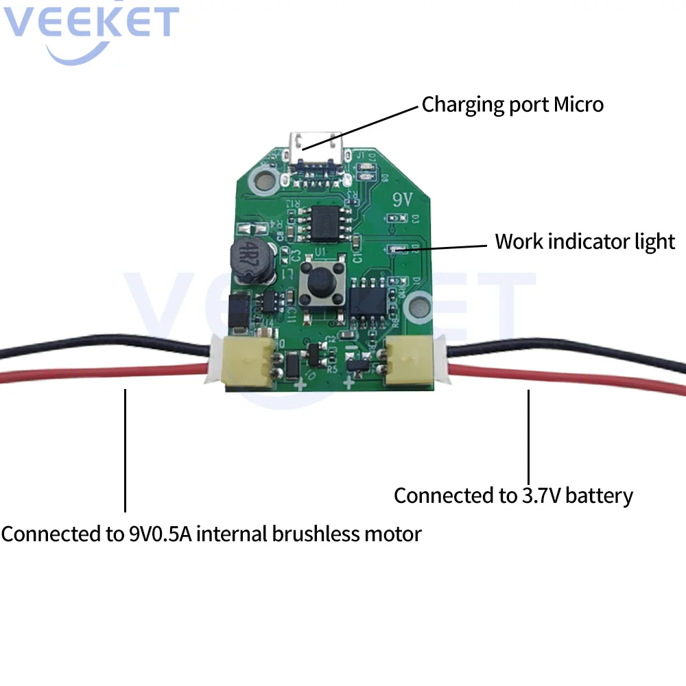 Small Fan Control Board USB Charging 3.2V For Handheld Small Table Fan Mobile Fan Flashing Blue Light Protected by Lithium