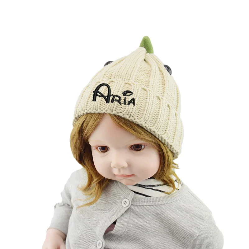 

Personalized Embroidery Name Dinosaur Children's Knitted Hat Minimalist Boys and Girls Winter Knitted Gift Hat