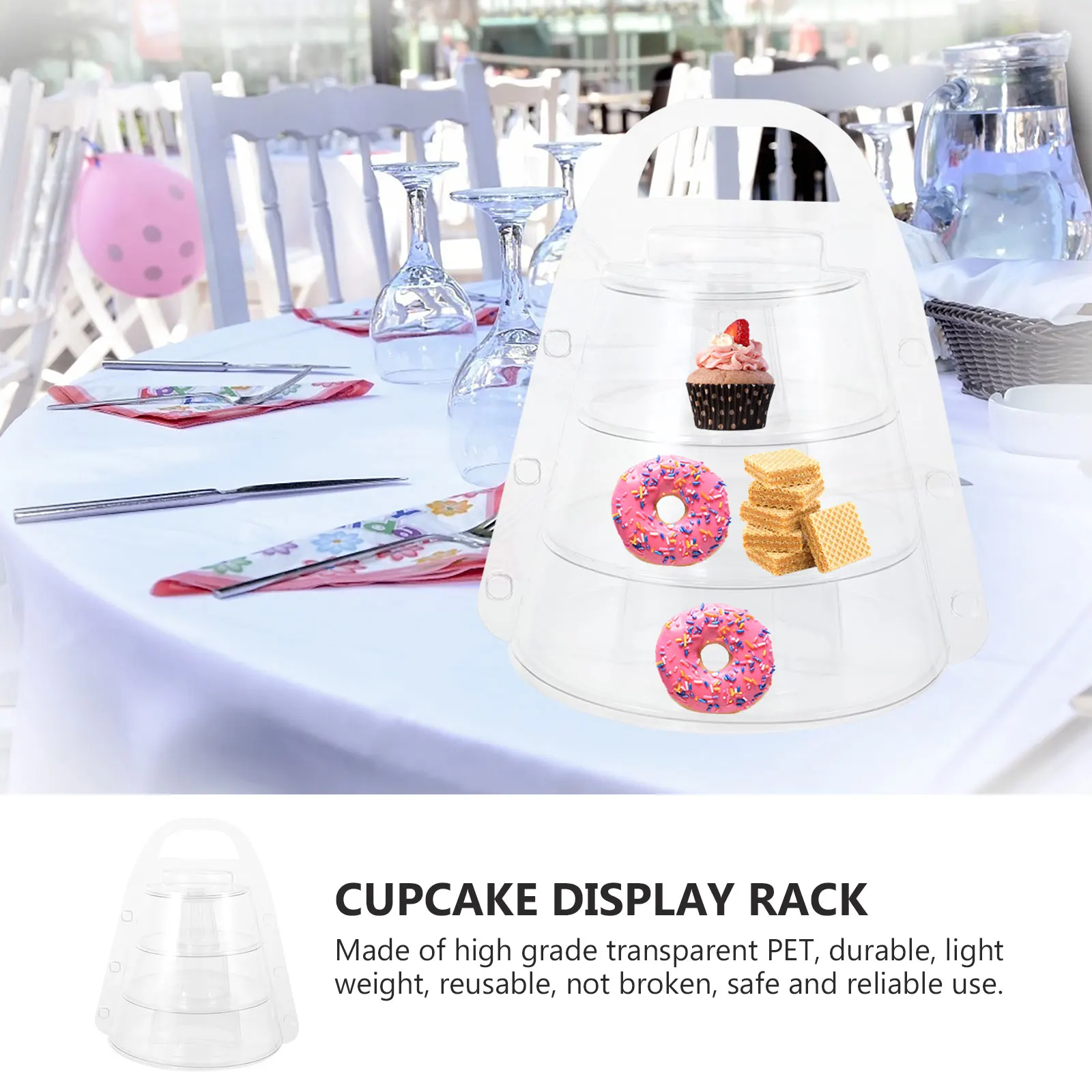 

1 set Macaron Display Stand 3 Tier Transparent PET Reusable Cake Dessert Table Biscuit Storage Rack Portable Large Capacity