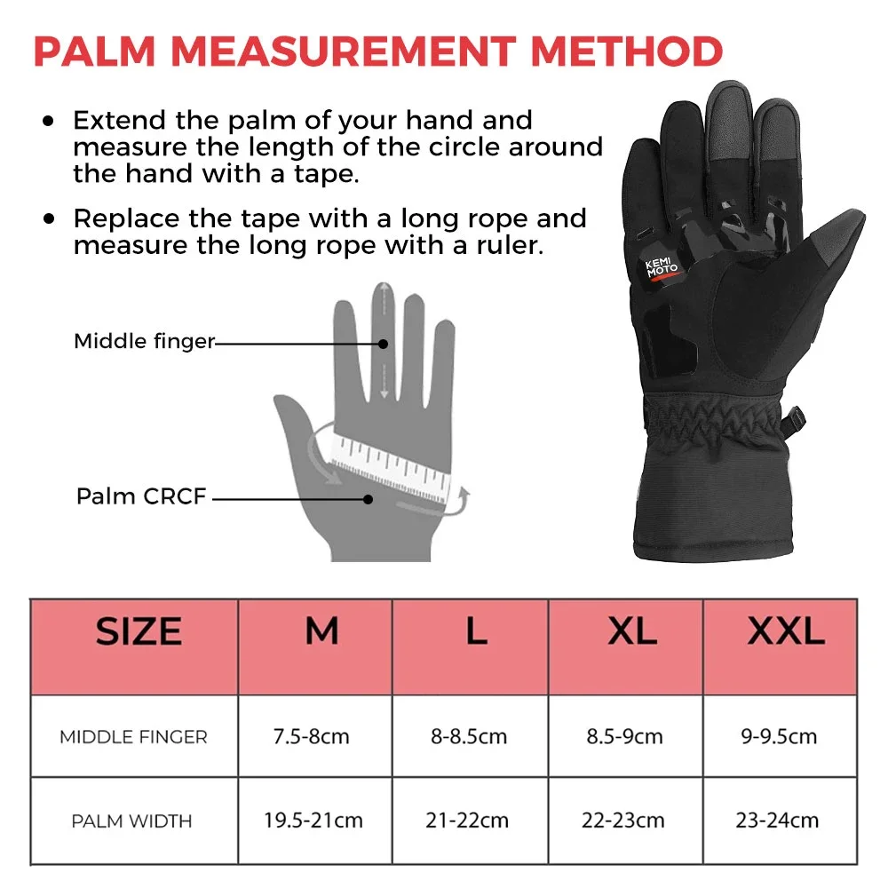 KEMiMOTO CE Motorradhandschuhe Winter Schwarz Guantes Moto Invierno Warm Touchscreen Wasserdicht Winddicht Schutzhandschuhe – Detail 11