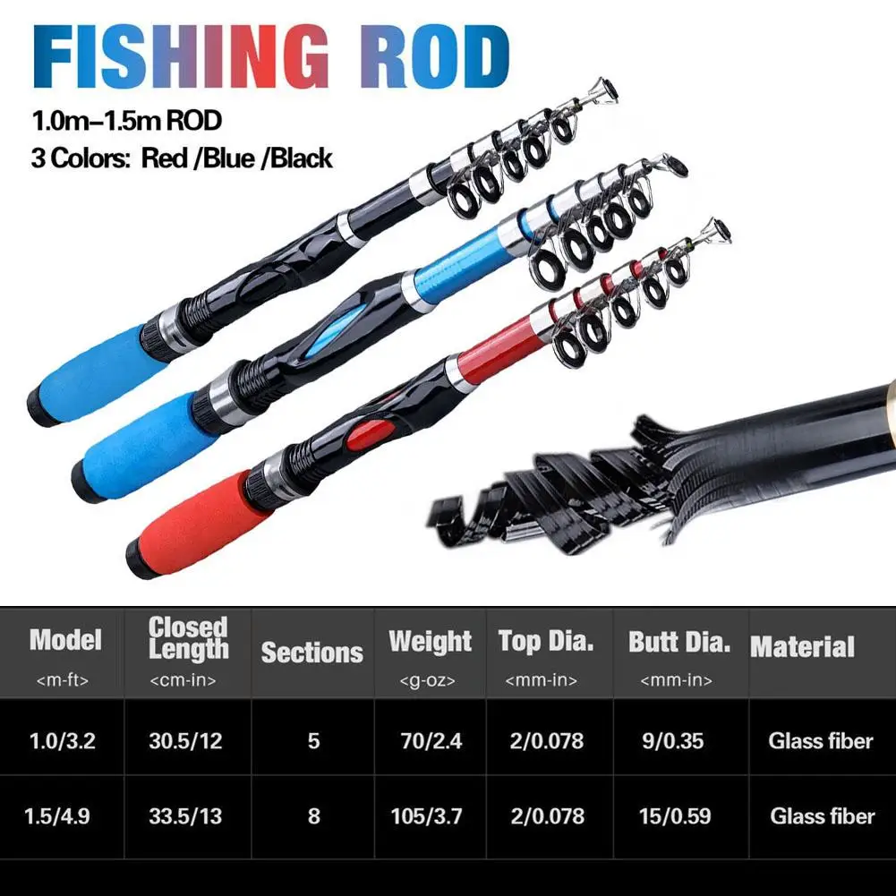 1/1.5m Portable Mini Fishing Rods Lightweight Telescopic Long-casting Fishing Pole for Carp Bass Trout Fishing Accessories