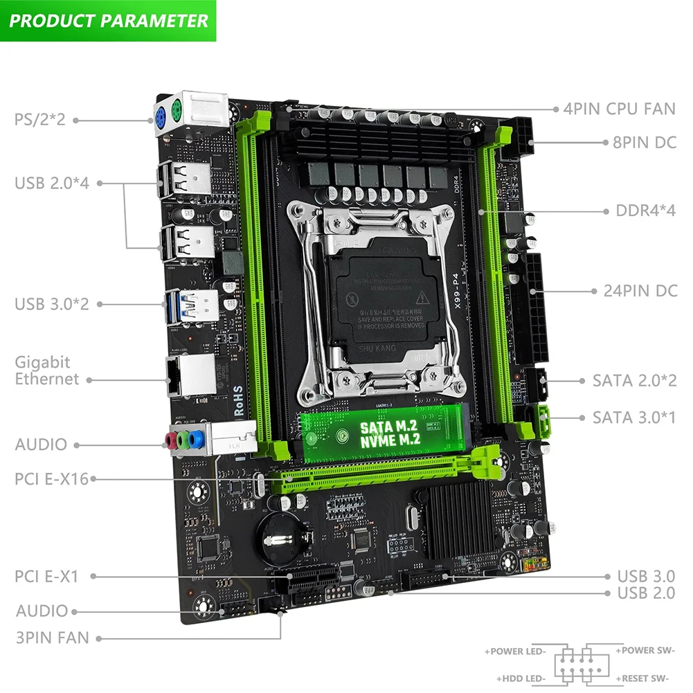 NEW X99 PR9 LGA 2011-3 Motherboard Support Intel Xeon v3/v4 CPU 128 GB DDR4 RAM Desktop Memory USB3.0 NVME/SATA M.2