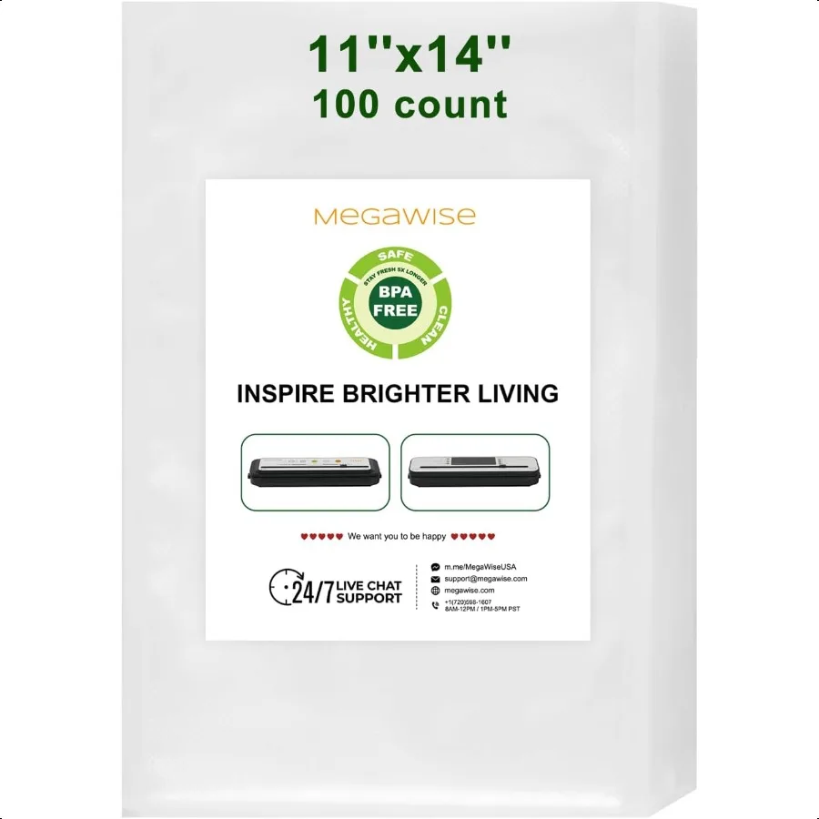

Пакеты для вакуумного упаковщика MEGAWISE 11 x 14 дюймов, 100 шт., для сохранения свежести продуктов питания, без бисфенола А, вакуумные пакеты для хранения продуктов питания или Sous Vide Se