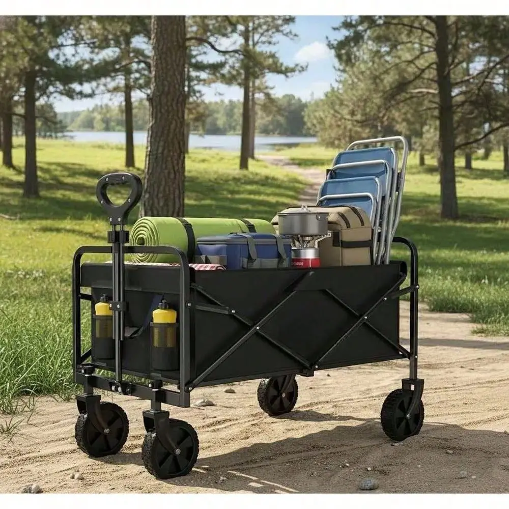 Heavy Duty Foldable Camping Wagon, AllTerrain Collapsible Utility Cart With Durable Wheels, MultiPurpose Portable Wagon