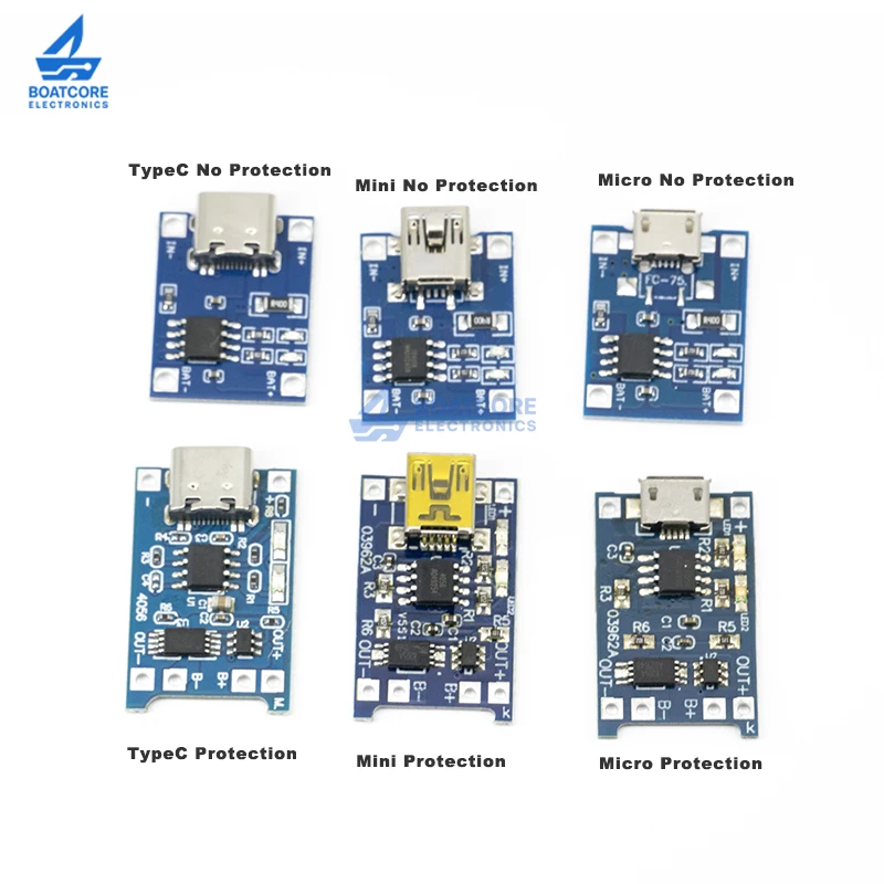 5PCS TP4056 Micro type c USB 5V 1A Lithium Battery Charger Module 18650 Charging Board with Dual Protection Functions 1A Li-ion