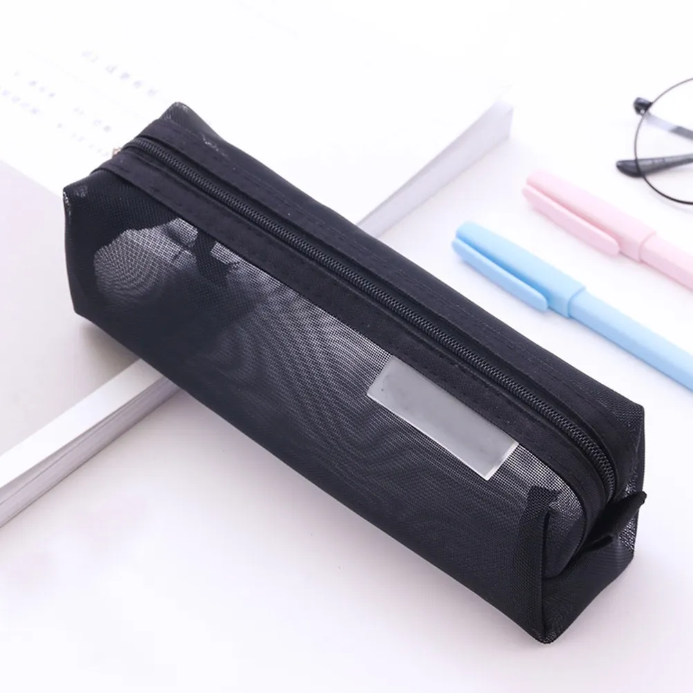 Pink Transparent Pencil Bag Nylon Mesh Pen Holder Lightweight Portable Organizer for Stationery Students Coins Cards Keys