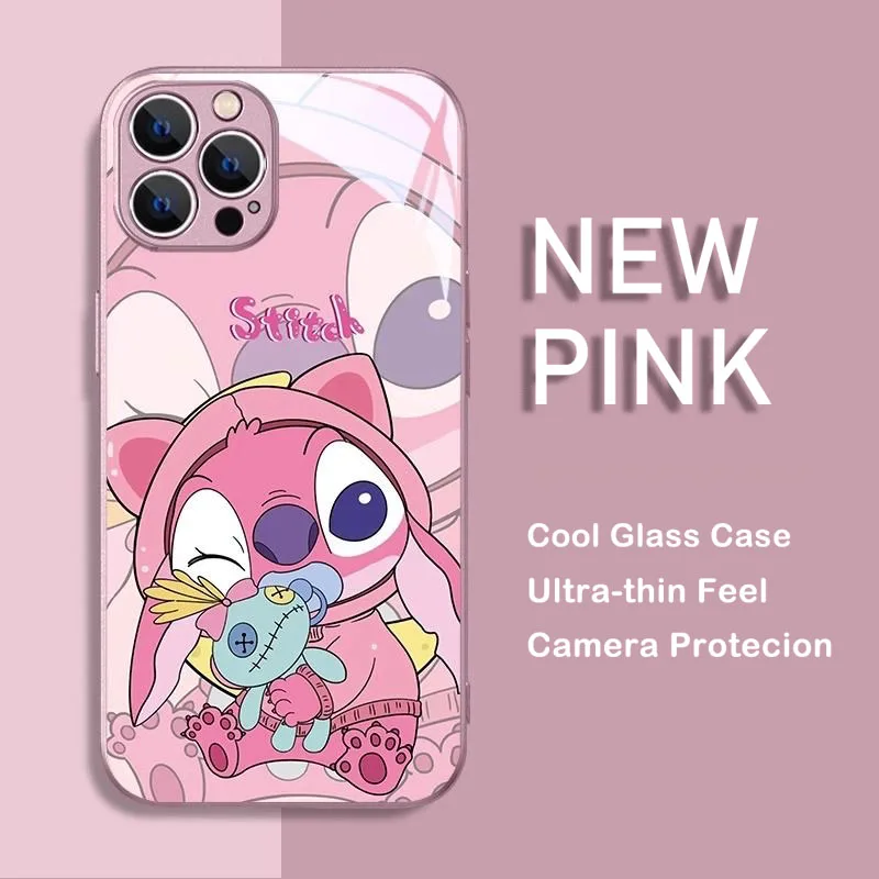 Disney Pink Stitch Metallic-Color Phone Case For Samsung A 04 12 14 21 22 23 24 30 32 33 34 51 52 53 54 71 72 73 5G Glass Cover