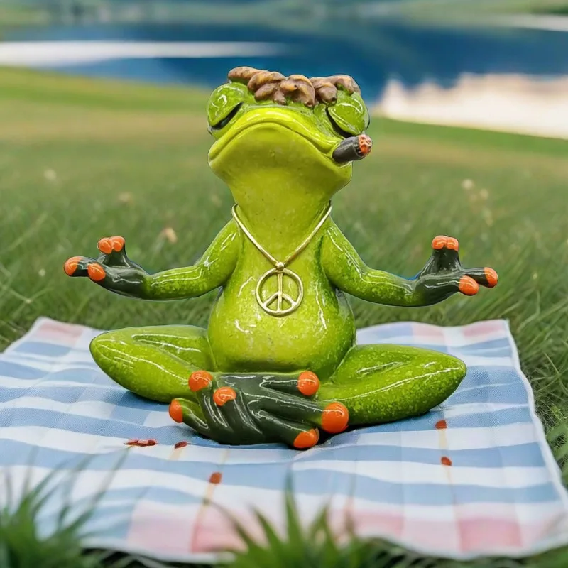 

Cute Resin Zen Frog Figurines Green Cartoon Frog Sculpture Meditation Frog Statue Garden Decor for Home & Garden Micro Landscap