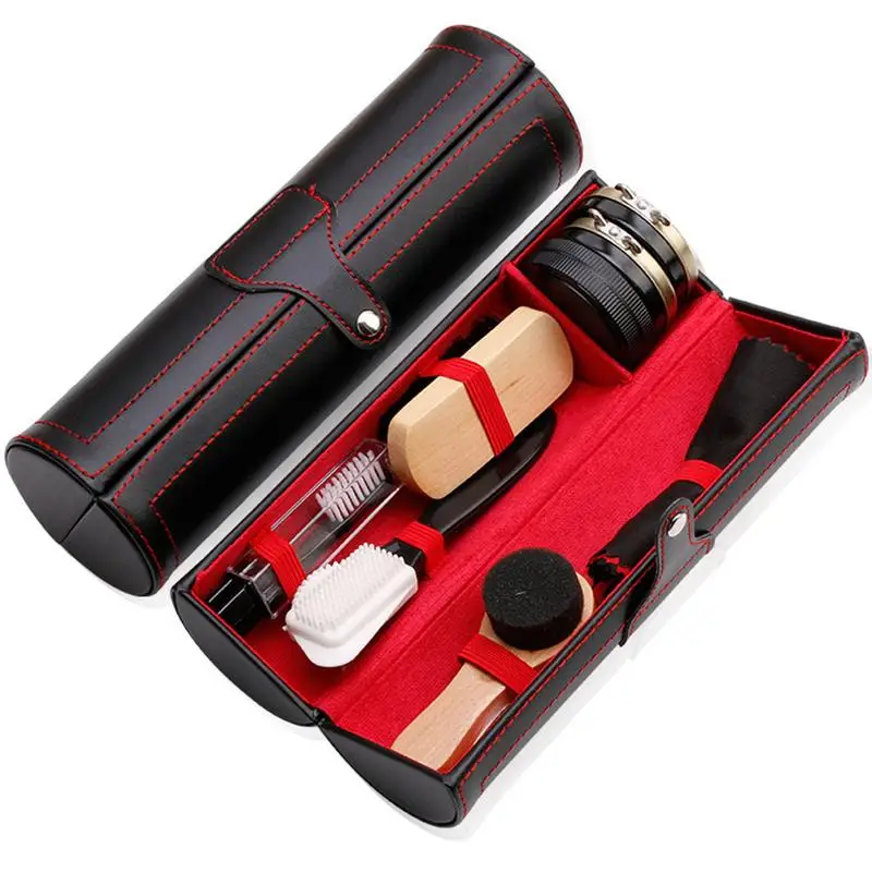 10 Pieces Shoe Care Kit Travel Shoes Shine Brush Polish Kit With Leather Sleek Elegant Case Shoes Cleaning And Maintenance Tools