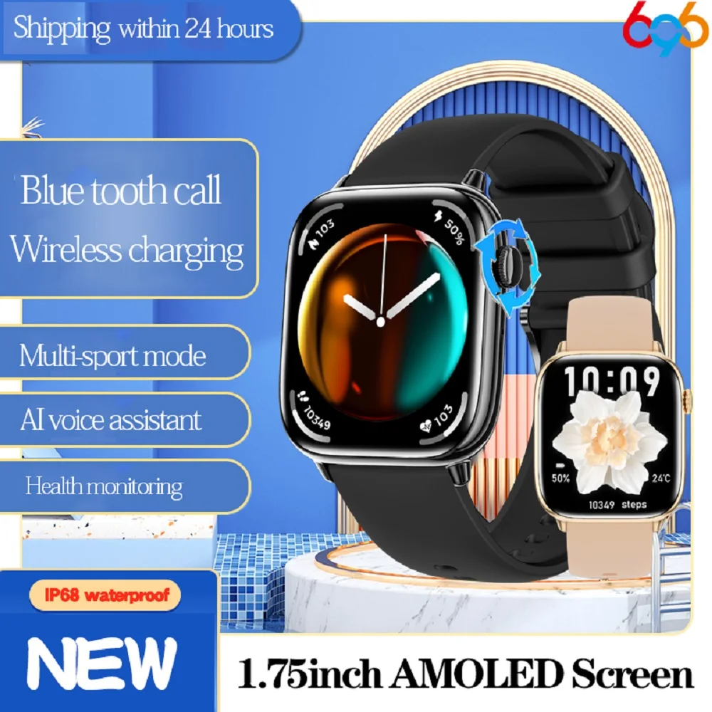 

1.75" AMOLED Screen Blue Tooth Call Smartwatch Women Sleep Health Monitoring Waterproof Sports Fitness Smart Watches Men Music