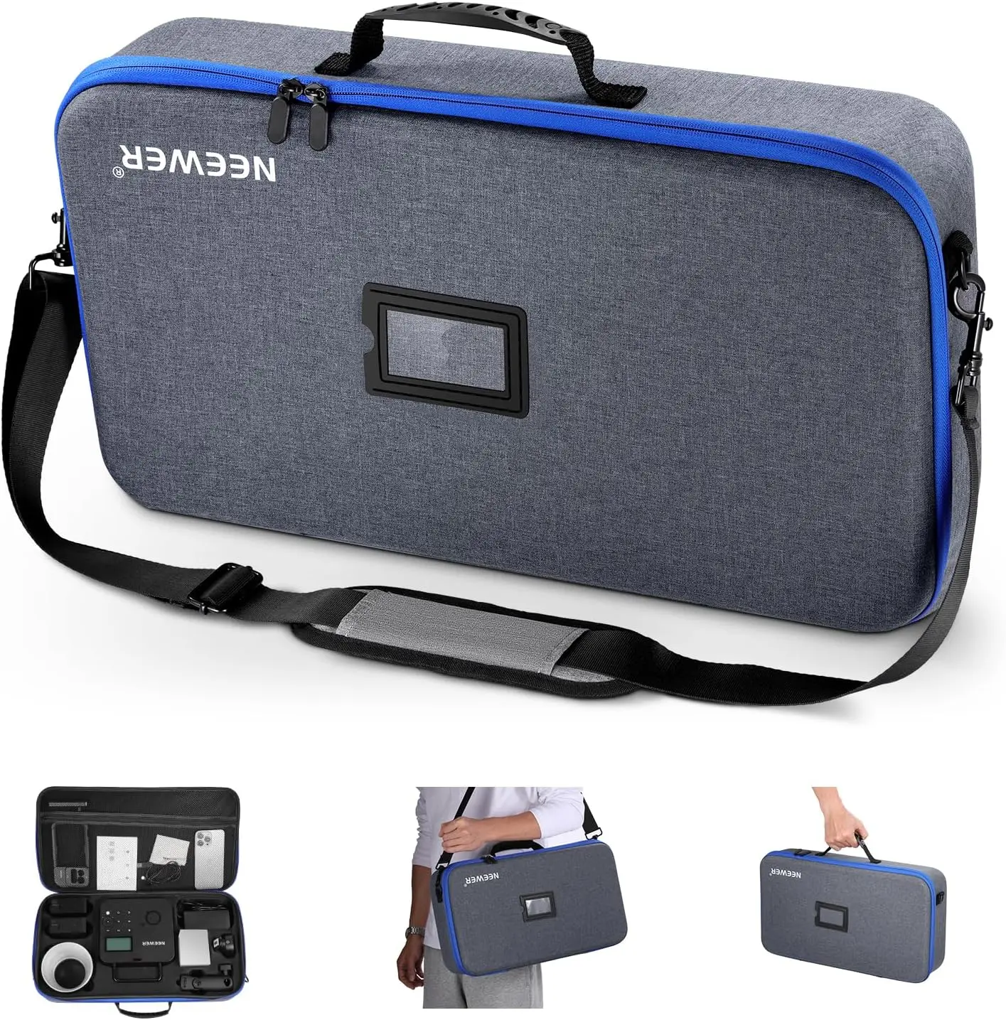 Neewer Q4 Carrying Bag with Shoulder Strap Handle, Dedicated Compartments for Outdoor Strobe Flash Mesh Pocket Hard Shell Case