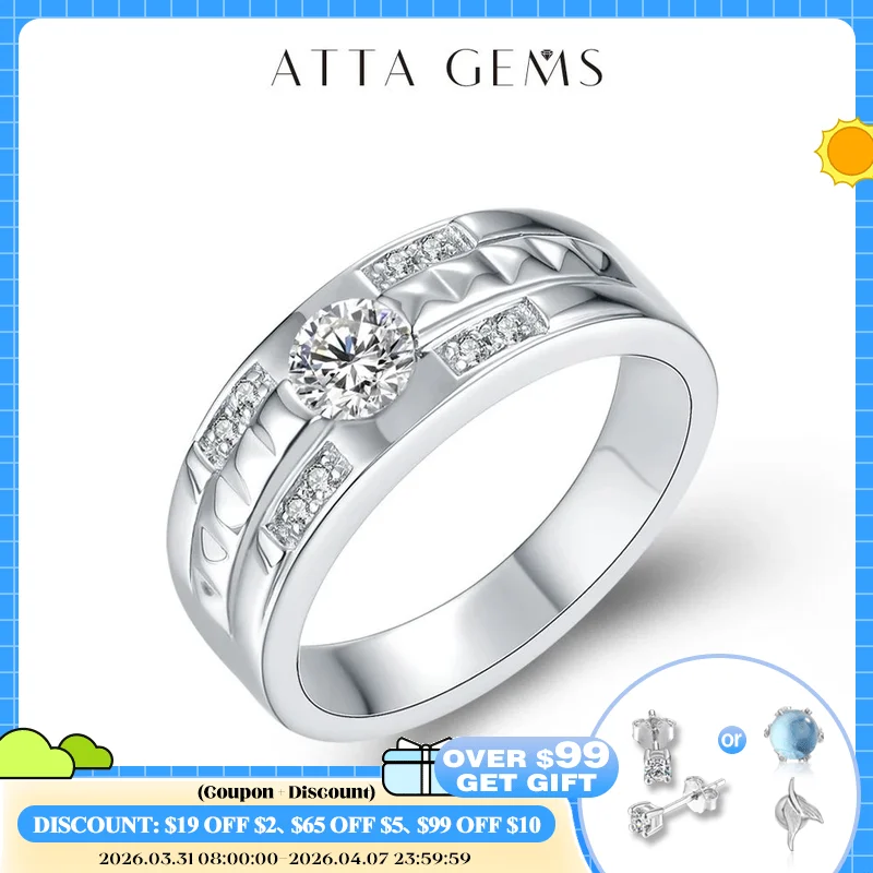 

ATTAGEMS Moissanite Ring for Men 0.5CT Classic style 925 Sterling Silver Ring Diamond Fine Jewelry Engagement Ring For Wedding