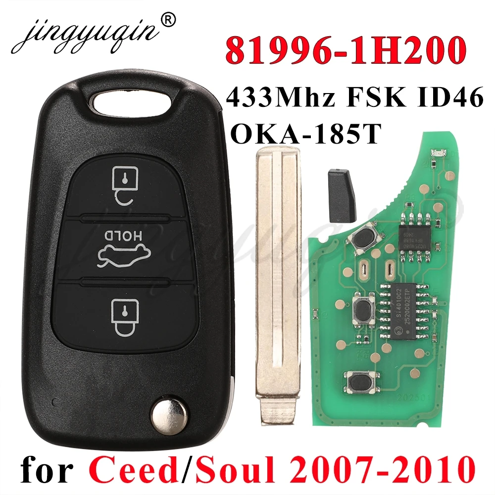 Chave Remota Flip Jingyuqin 433MHz FSK ID46 para Kia K2 Soul Ceed 2007 2008 2009 2010 2011 2012 81996-1H200 OKA-185T Ce0682