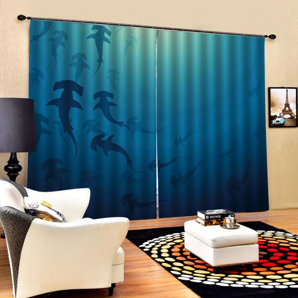 blue curtains 3D Window Curtain Dinosaur print Luxury Blackout For Living Room Blackout curtain