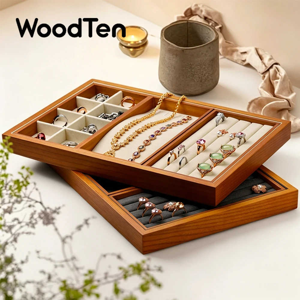 WoodTen Jewelry Storage Tray Jewelry Organizer Multifunctional Ring Pendant Bracelet Earrings Storage Tray Jewelry Display Props