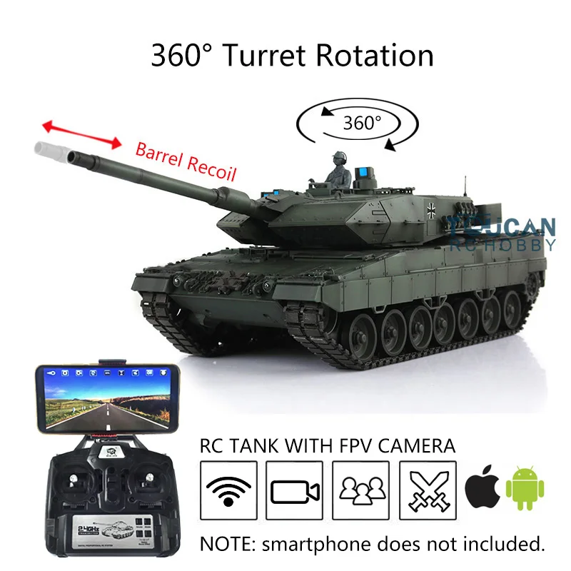 HENG LONG FPV 7.0 Leopard2A6 RC Tank 1/16 3889 Metal Tracks Barrel Recoil Remote Control Tank Model Toys TH17618