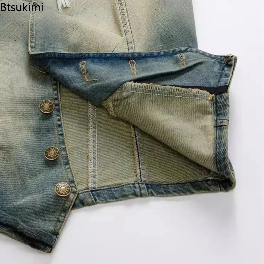 2025 Men's Denim Vest Vintage Casual Sleeveless Vest Jacket Single Breasted V-neck Men Jean Waistcoats Personalized Men Clothing